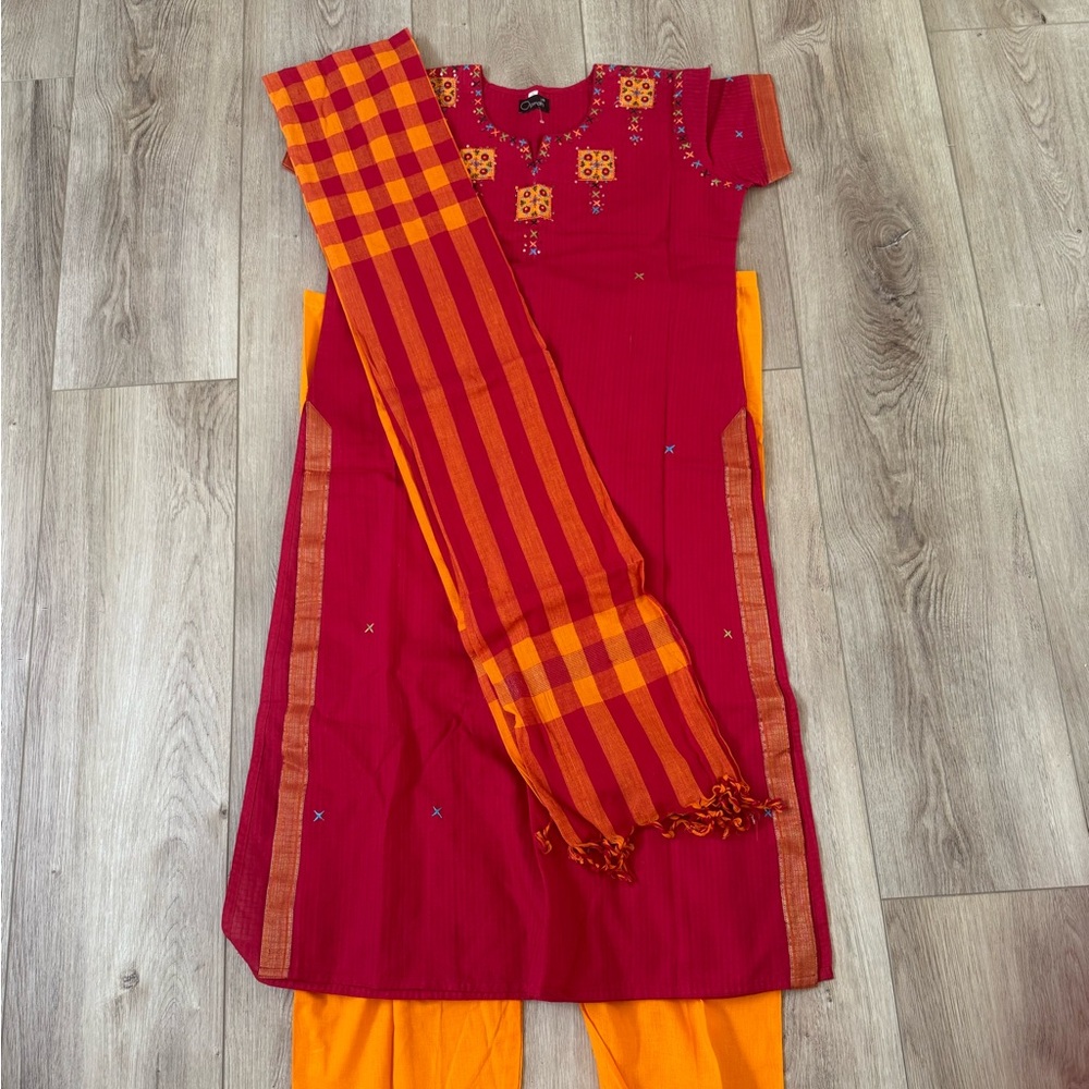Red and Orange Salwar Kameez